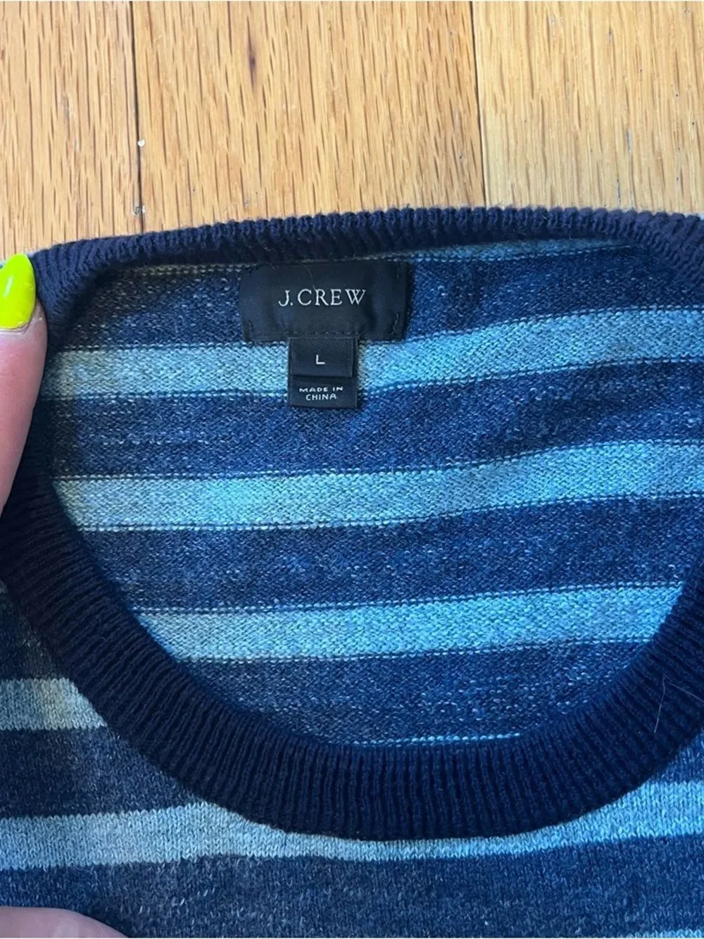 J. Crew 100% Cotton Navy and Light Blue Striped Crewneck Sweater Men’s L